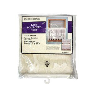 Vtg Katherine Lace Valance Scalloped Tier Ivory Floral Curtain 60x24 USA K Mart